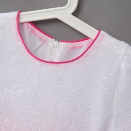 SWEET ROUND COLLAR SHORT SLEEVE BIG BOWKNOT GAUZE SEQUINS GIRLS PRINCESS DRESS (WHITE)