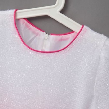 SWEET ROUND COLLAR SHORT SLEEVE BIG BOWKNOT GAUZE SEQUINS GIRLS PRINCESS DRESS (WHITE)