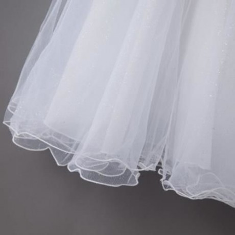 SWEET ROUND COLLAR SHORT SLEEVE BIG BOWKNOT GAUZE SEQUINS GIRLS PRINCESS DRESS (WHITE)