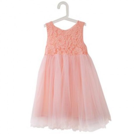 STYLISH JEWEL COLLAR SLEEVELESS SOLID COLOR BIG BOWKNOT GAUZE GIRLS PRINCESS DRESS (PINK)