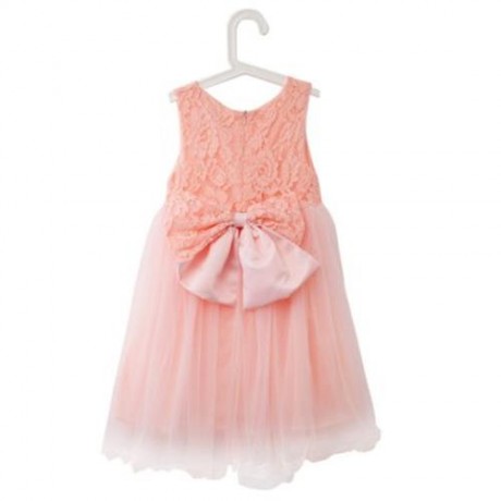 STYLISH JEWEL COLLAR SLEEVELESS SOLID COLOR BIG BOWKNOT GAUZE GIRLS PRINCESS DRESS (PINK)