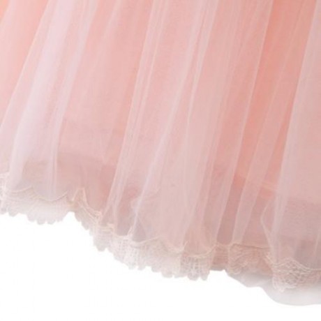 STYLISH JEWEL COLLAR SLEEVELESS SOLID COLOR BIG BOWKNOT GAUZE GIRLS PRINCESS DRESS (PINK)