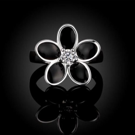 R735 SILVER PLATED NEW DESIGN FINGER RING FOR LADY (BLACK)