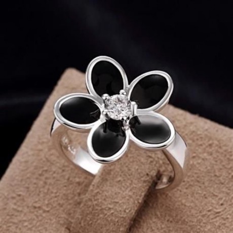 R735 SILVER PLATED NEW DESIGN FINGER RING FOR LADY (BLACK)