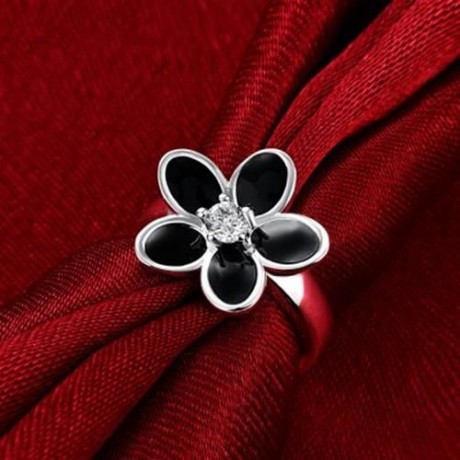 R735 SILVER PLATED NEW DESIGN FINGER RING FOR LADY (BLACK)