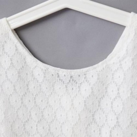 SWEET SOLID COLOR SCOOP NECK SLEEVELESS LACE HOLLOW GIRLS PRINCESS DRESS (WHITE)
