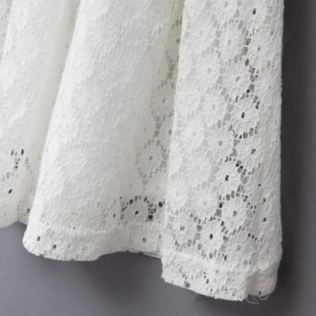 SWEET SOLID COLOR SCOOP NECK SLEEVELESS LACE HOLLOW GIRLS PRINCESS DRESS (WHITE)