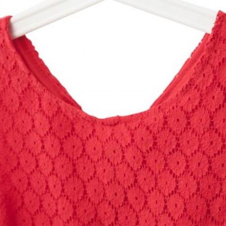 SWEET SOLID COLOR SCOOP NECK SLEEVELESS LACE HOLLOW GIRLS PRINCESS DRESS (RED)
