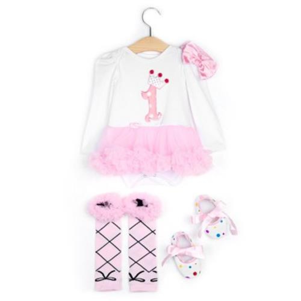 4PCS STYLISH JEWEL NECK LONG SLEEVE COTTON GAUZE BABY GIRLS ROMPER DRESS HEADBAND FOOT COV 4PCS STYLISH JEWEL NECK LONG SLEEVE COTTON GAUZE BABY GIRLS ROMPER DRESS HEADBAND FOOT COV