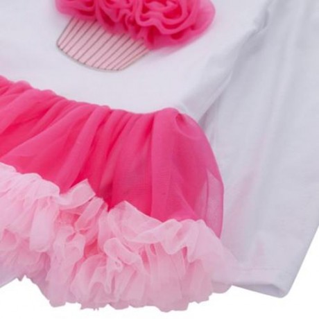 4PCS STYLISH JEWEL NECK LONG SLEEVE COTTON GAUZE BABY GIRLS ROMPER DRESS HEADBAND FOOT COV
