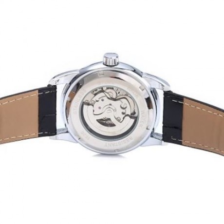 WINNER W045 MEN HOLLOW AUTOMATIC MECHANICAL WATCH WITH LEATHER BAND RHINESTONE SCALES (WHI