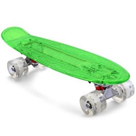 CL - 403 22 INCH TRANSPARENT PC LED RETRO SKATEBOARD LONGBOARD MINI CRUISER (CRYSTAL GREEN