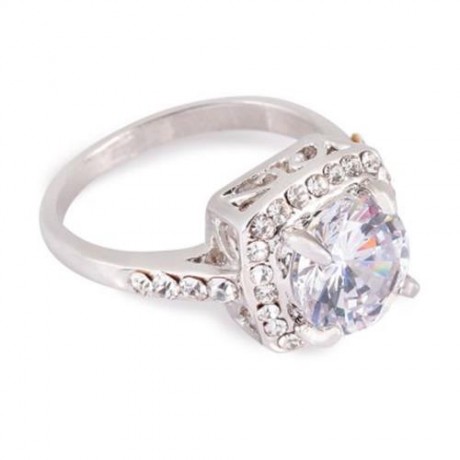 ROMANTIC WOMEN RHOMBIC RHINESTONE EMBELLISHED BRIDAL RING (SILVER)