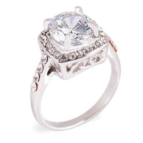 ROMANTIC WOMEN RHOMBIC RHINESTONE EMBELLISHED BRIDAL RING (SILVER)