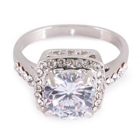 ROMANTIC WOMEN RHOMBIC RHINESTONE EMBELLISHED BRIDAL RING (SILVER)