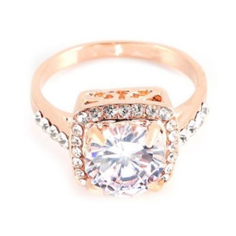 ROMANTIC WOMEN RHOMBIC RHINESTONE EMBELLISHED BRIDAL RING (ROSE GOLD)