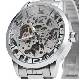WINNER W034 AUTOMATIC MECHANICAL MOVEMENT HOLLOW OUT MEN WATCH WITH STAINLESS STEEL BAND (