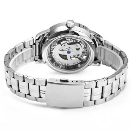 WINNER W034 AUTOMATIC MECHANICAL MOVEMENT HOLLOW OUT MEN WATCH WITH STAINLESS STEEL BAND (