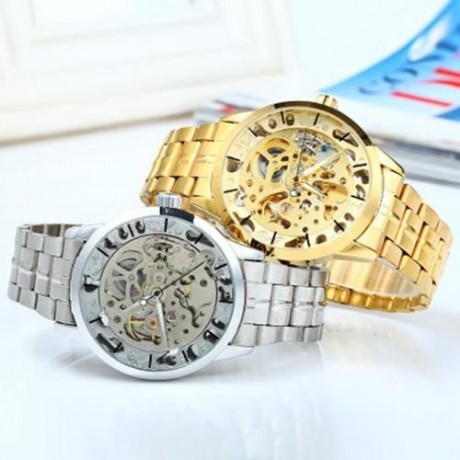 WINNER W034 AUTOMATIC MECHANICAL MOVEMENT HOLLOW OUT MEN WATCH WITH STAINLESS STEEL BAND (