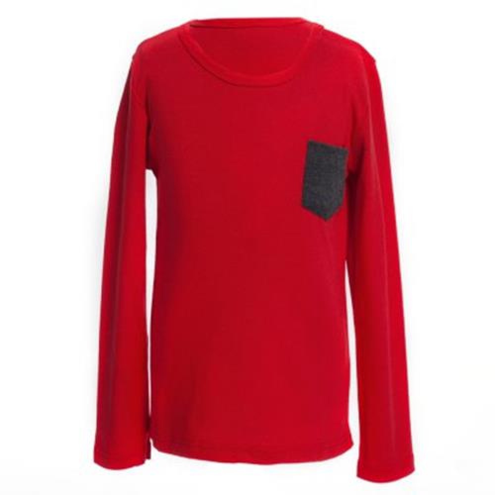 HAN EDITION ROUND COLLAR LONG SLEEVE SOLID COLOR CHILD UNISEX T-SHIRT (RED)