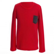 HAN EDITION ROUND COLLAR LONG SLEEVE SOLID COLOR CHILD UNISEX T-SHIRT (RED)