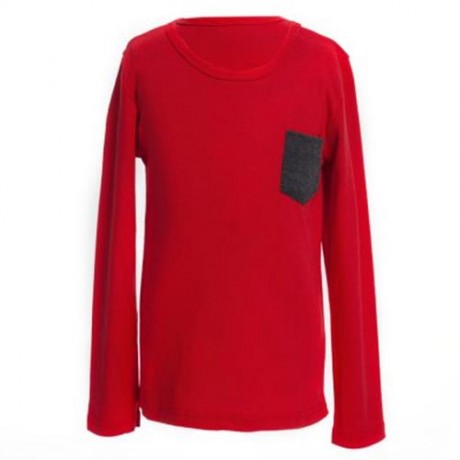 HAN EDITION ROUND COLLAR LONG SLEEVE SOLID COLOR CHILD UNISEX T-SHIRT (RED)