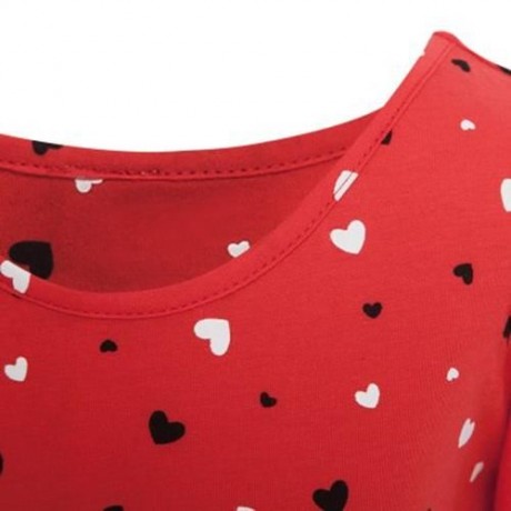 SWEET ROUND NECK LONG SLEEVE HEART PRINT COTTON GIRLS DRESS (ORANGE RED)