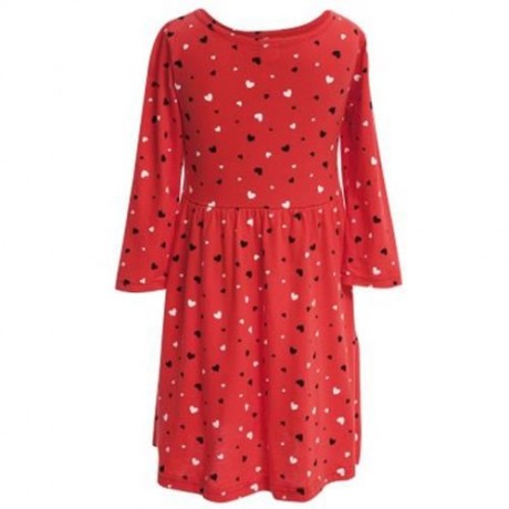 SWEET ROUND NECK LONG SLEEVE HEART PRINT COTTON GIRLS DRESS (ORANGE RED)