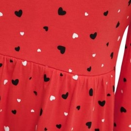 SWEET ROUND NECK LONG SLEEVE HEART PRINT COTTON GIRLS DRESS (ORANGE RED)