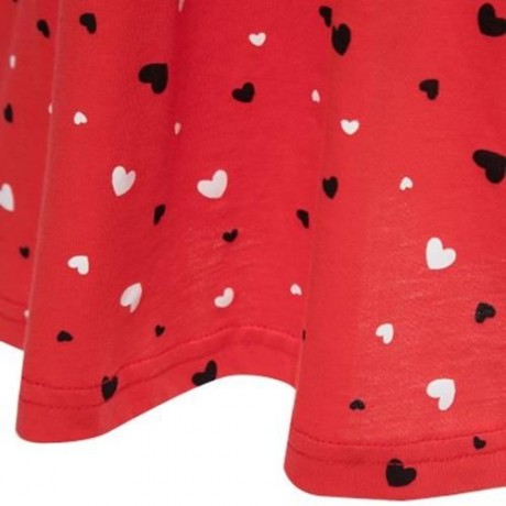 SWEET ROUND NECK LONG SLEEVE HEART PRINT COTTON GIRLS DRESS (ORANGE RED)