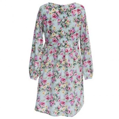 SWEET SCOOP COLLAR LONG SLEEVE FLORAL PRINT COTTON GIRLS DRESS (COLORMIX)
