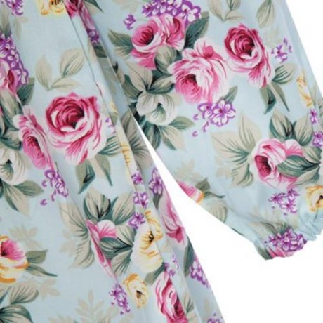 SWEET SCOOP COLLAR LONG SLEEVE FLORAL PRINT COTTON GIRLS DRESS (COLORMIX)
