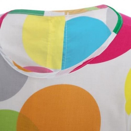 CHIC ROUND COLLAR LONG SLEEVE COLORFUL DOT BACK BUTTON GIRLS DRESS (COLORMIX)
