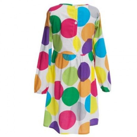CHIC ROUND COLLAR LONG SLEEVE COLORFUL DOT BACK BUTTON GIRLS DRESS (COLORMIX)