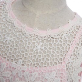 TRENDY SCOOP NECK SLEEVELESS LACE HOLLOW FLOWER GAUZE GIRLS DRESS (PINK)