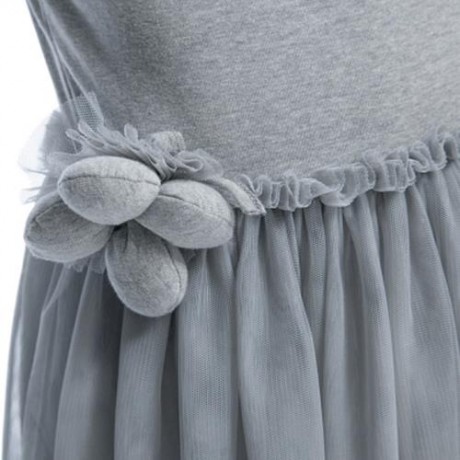 HAN EDITION JEWEL COLLAR SLEEVELESS SOLID COLOR ASYMMETRIC GAUZE GIRLS PRINCESS DRESS (GRA