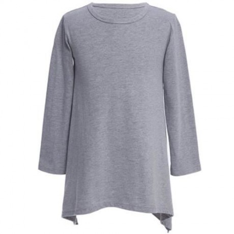 CHIC SOLID COLOR ROUND NECK LONG SLEEVE ASYMMETRIC GIRLS DRESS (GRAY)