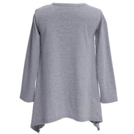 CHIC SOLID COLOR ROUND NECK LONG SLEEVE ASYMMETRIC GIRLS DRESS (GRAY)