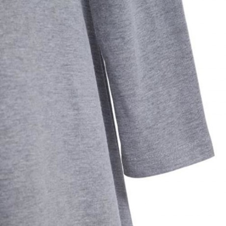CHIC SOLID COLOR ROUND NECK LONG SLEEVE ASYMMETRIC GIRLS DRESS (GRAY)