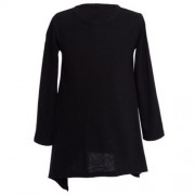 CHIC SOLID COLOR ROUND NECK LONG SLEEVE ASYMMETRIC GIRLS DRESS (BLACK)