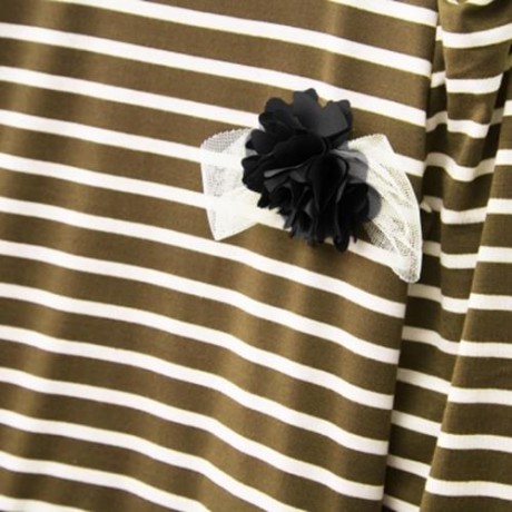 CASUAL ROUND COLLAR LONG SLEEVE STRIPE COTTON LACE BOWKNOT GIRLS DRESS (CAMEL)