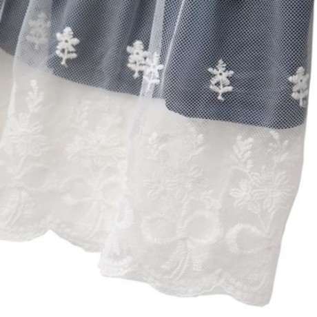 CASUAL ROUND COLLAR LONG SLEEVE STRIPE COTTON LACE BOWKNOT GIRLS DRESS (BLUE)