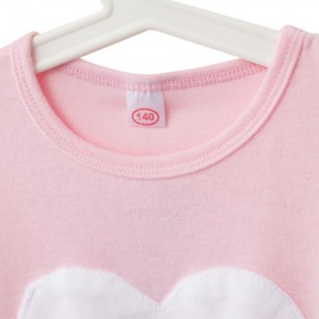 3PCS TRENDY ROUND COLLAR FULL SLEEVE HEART APPLIQUE GIRLS TWINSET WITH HEADBAND (PINK)