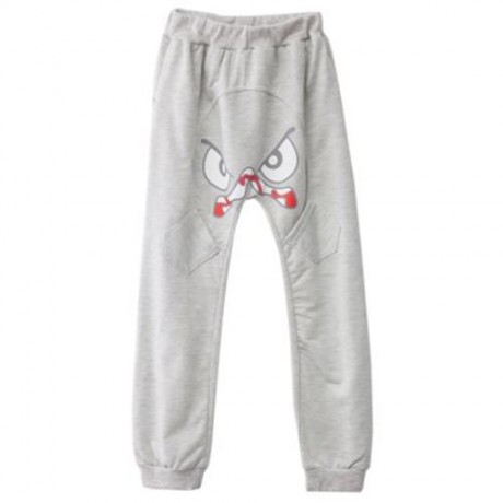 NOVELTY SOLID COLOR CARTOON PRINT BACK POCKET ELASTIC WAIST BOYS HAREM PANTS (GRAY)