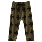 CHIC CROSS PRINT COTTON ELASTIC WAIST BOYS HAREM PANTS (GREEN)