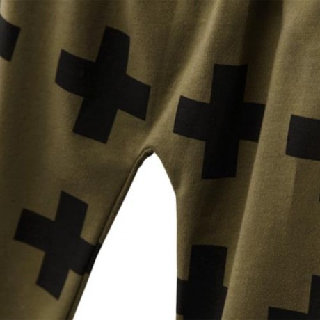 CHIC CROSS PRINT COTTON ELASTIC WAIST BOYS HAREM PANTS (GREEN)