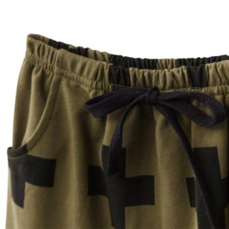 CHIC CROSS PRINT COTTON ELASTIC WAIST BOYS HAREM PANTS (GREEN)