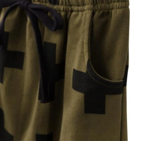 CHIC CROSS PRINT COTTON ELASTIC WAIST BOYS HAREM PANTS (GREEN)