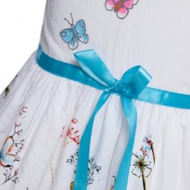 FRESH STYLE BOAT COLLAR SLEEVELESS FLOWER BUTTERFLY PRINT COTTON GIRLS DRESS (WHITE)