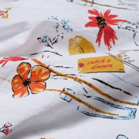 FRESH STYLE BOAT COLLAR SLEEVELESS FLOWER BUTTERFLY PRINT COTTON GIRLS DRESS (WHITE)